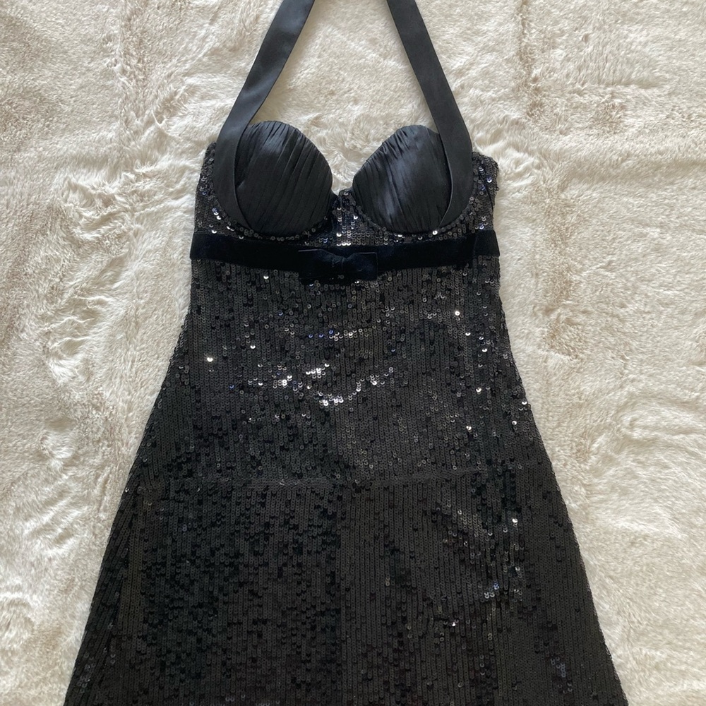 Marciano Little Black Dress, Sequin, Tuxedo Style, Extra Small, XS - Picture 2 of 10